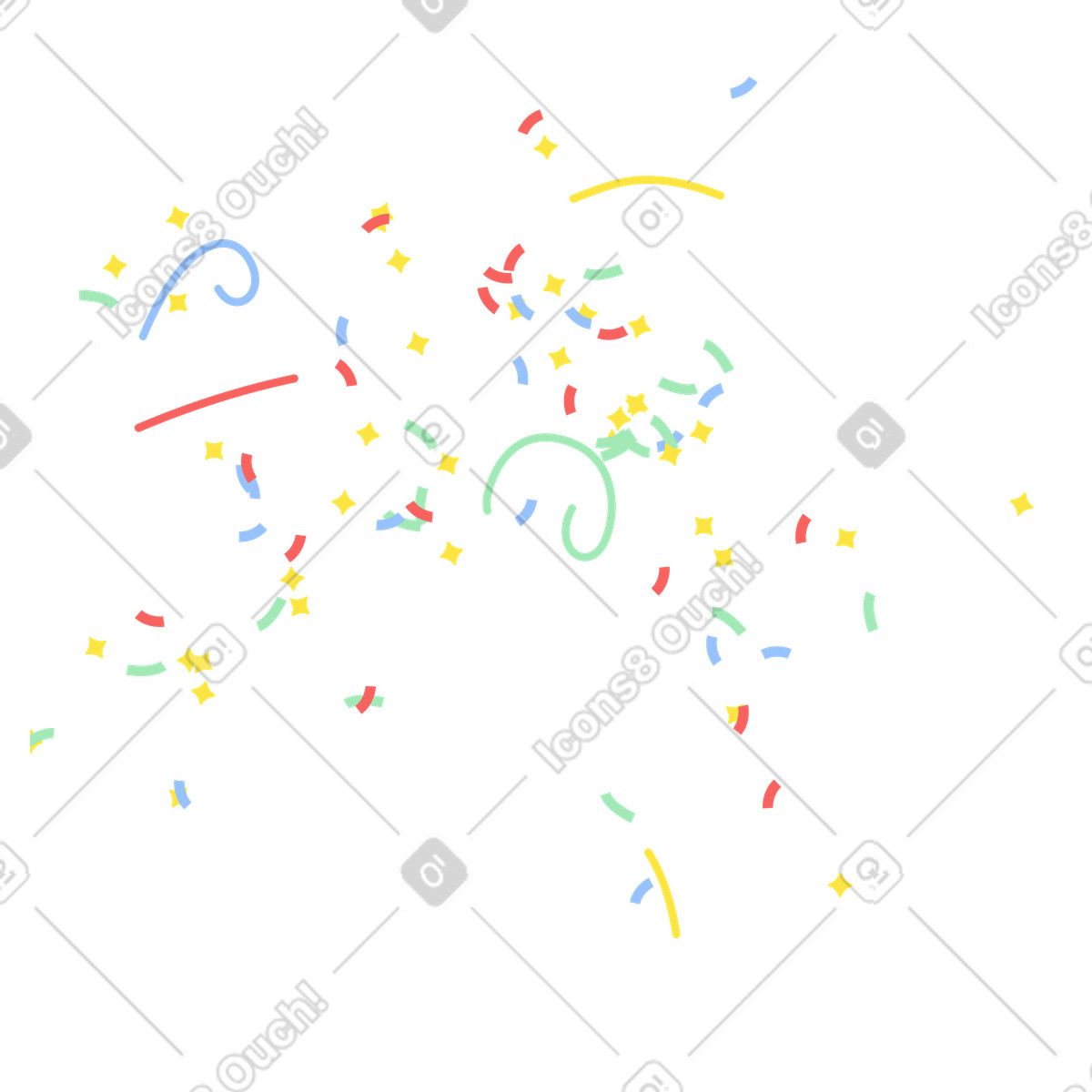 Marginalia スタイルの パーティーで色とりどりの紙吹雪が舞う のアニメーションイラストをGIF、Lottie (JSON)、AEでダウンロード