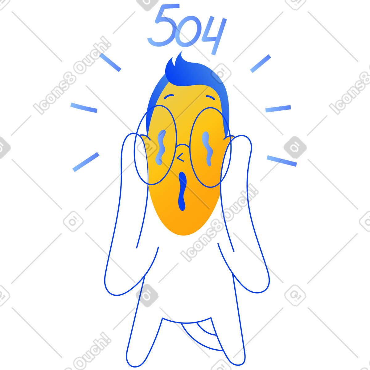 下载 Buddy 风格的 Surprised character under number 504, Bad gateway or server downtime 动画插图，支持 GIF、Lottie （JSON）、AE 格式