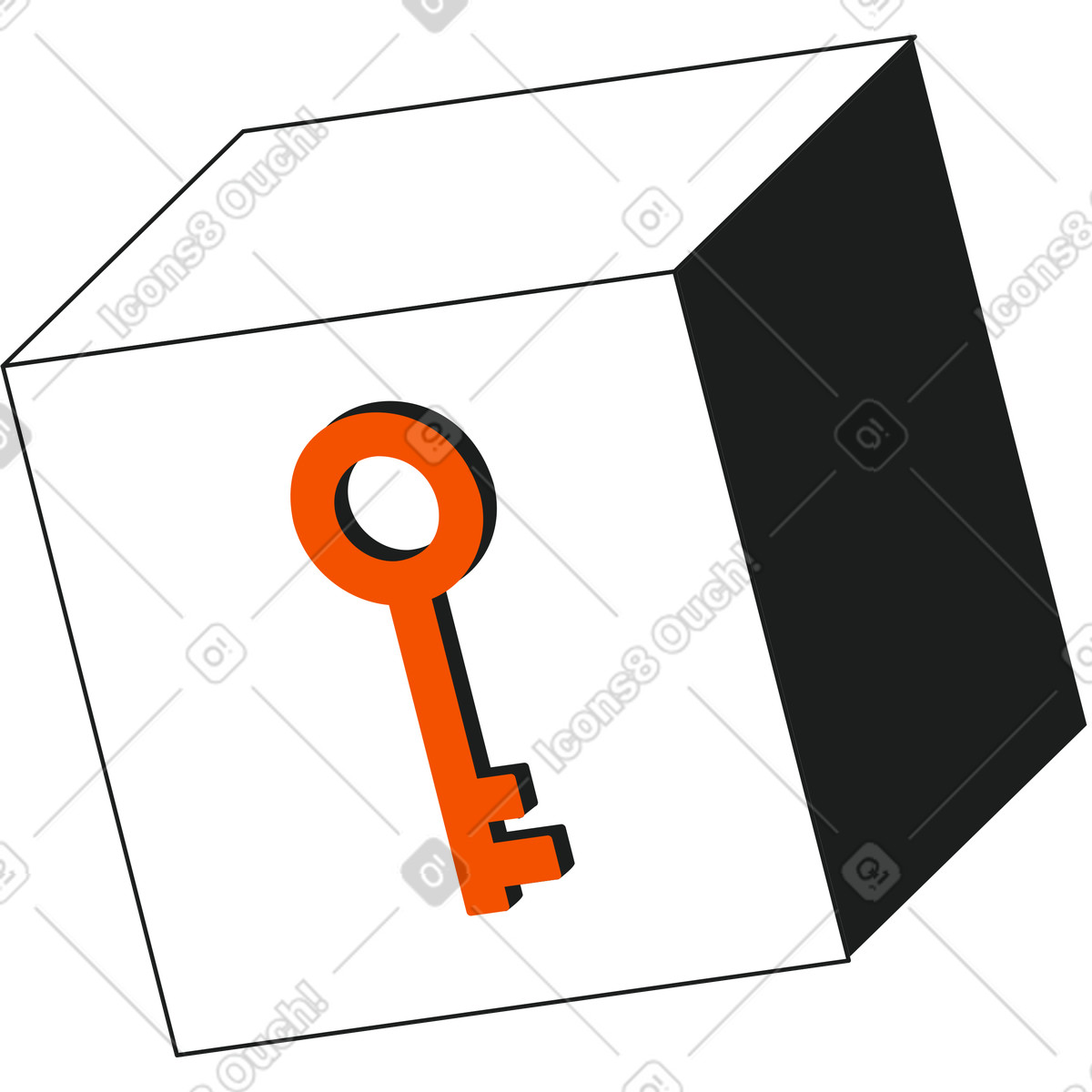 Cube with a key illustration in Strict style download in PNG, SVG
