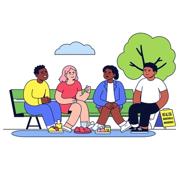 A group of diverse people sitting in a park, discussing monkeypox awareness and prevention measures.