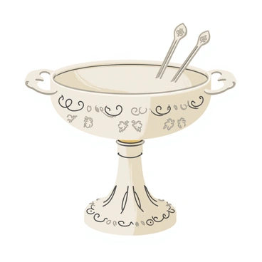 An ornate caviar server with a polished silver finish. The server features intricate floral engravings and delicate scrollwork along the edges. It has a rounded bowl in the center, elegantly shaped to hold the caviar. Surrounding the bowl are small spoon holders, each designed with a unique motif. The base of the server is sturdy and ornate, showcasing raised patterns and embellishments. The overall design exudes sophistication and reflects traditional craftsmanship.