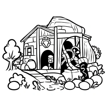 A picturesque watermill with a turning waterwheel and a hobbit milling grains