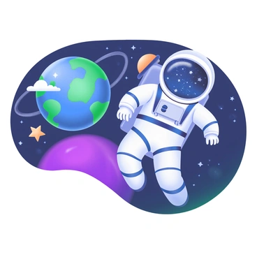 An astronaut wearing a white space suit is floating in the vastness of space. The Earth appears in the background, showcasing its blue oceans and green landmasses. Delicate white clouds can be seen swirling around the planet. Surrounding the astronaut are countless stars twinkling against the dark expanse of space, creating a beautiful contrast. The astronaut's helmet reflects some of the distant galaxies, adding a touch of wonder to the scene.