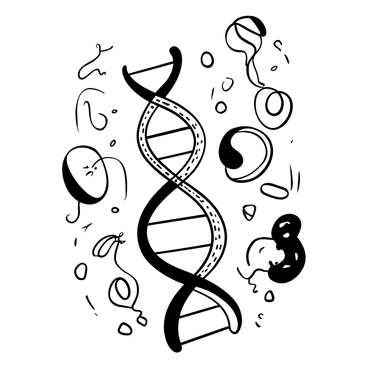 A detailed illustration of a chromosome structure, showcasing tightly compacted DNA in a helical formation. The chromosome is depicted with distinct bands indicating the organization of genetic material. Surrounding the chromosome are various proteins that assist in the replication process, represented as abstract shapes connected to the DNA strands. The background is filled with subtle linear patterns to suggest a microscopic environment, emphasizing the complexity of the cellular structure.