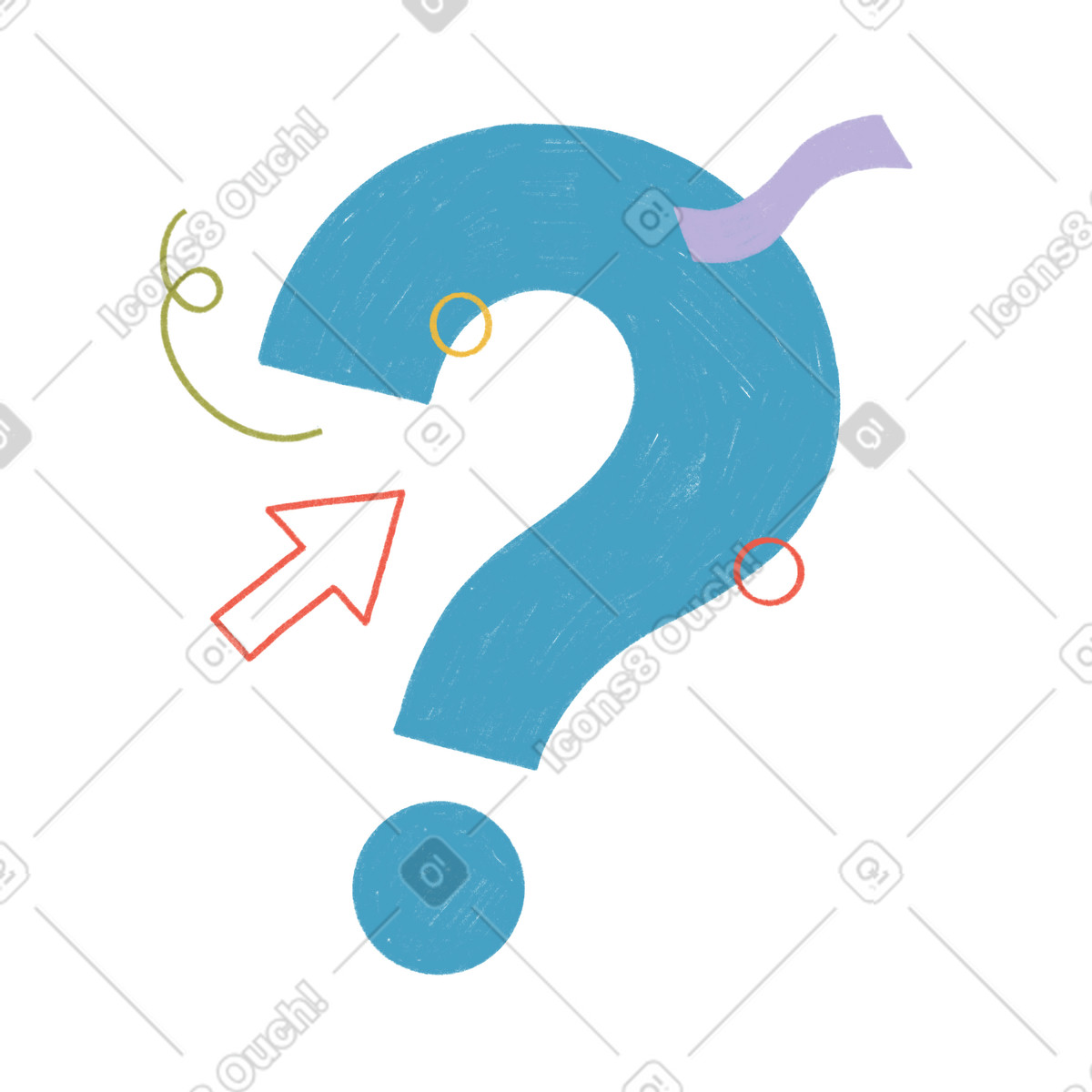 Blue question mark with decorative elements-Illustration im Tutti-Stil als Download in PNG, SVG
