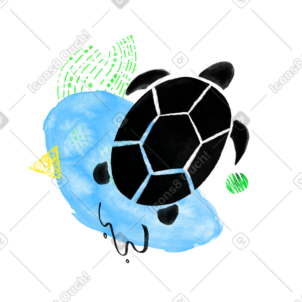 Turtle with graphic shapes illustration in Inky style download in PNG, SVG