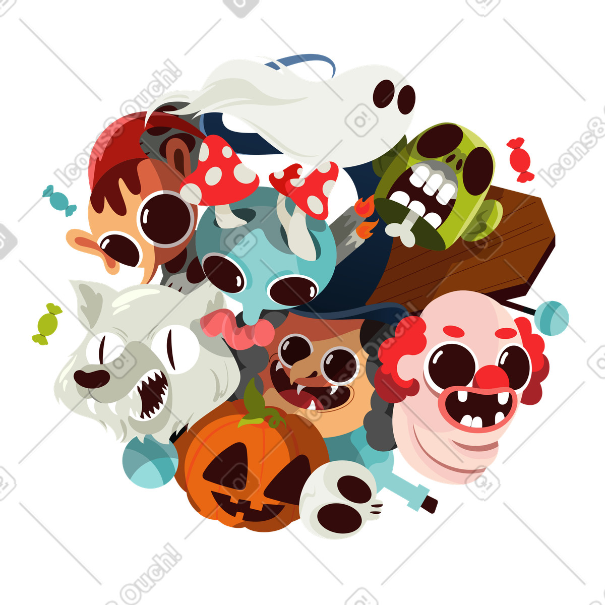 Puzzle di halloween, festa halloween con personaggi spettrali illustrazione in stile Experimental scarica in PNG, SVG