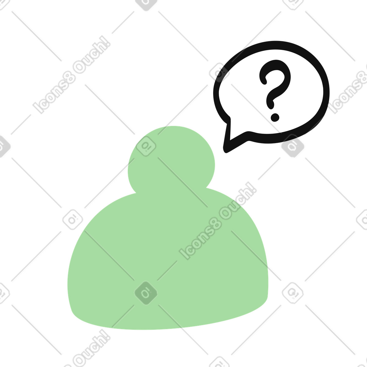 Organic スタイルの Question mark speech bubble above green user silhouette asking help のイラストをPNG、SVG形式でダウンロード