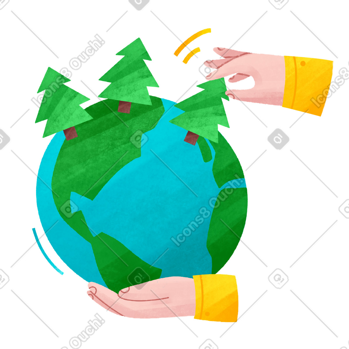 Bonbon 스타일의 Hands planting trees on Earth, Nature protection and oxygen renewal 일러스트레이션 PNG, SVG 다운로드