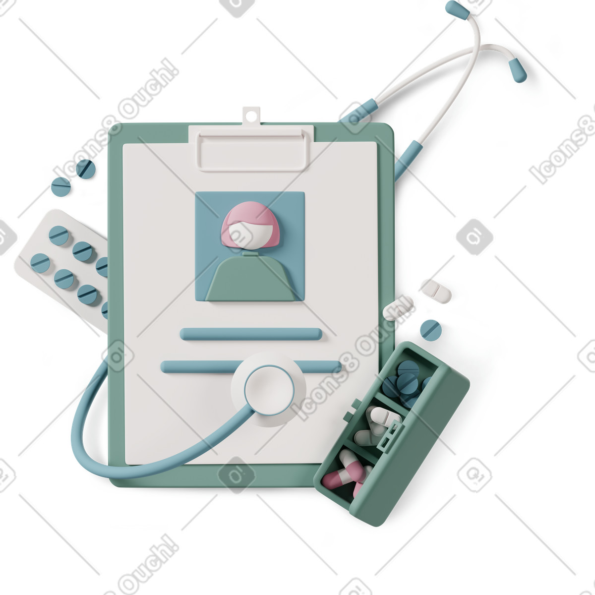 3D Casual life 스타일의 Medical history pills 일러스트레이션 PNG, SVG 다운로드