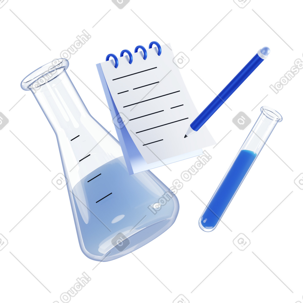 Erlenmeyer flask and test tube for scientific experiments animated illustration in 3D Techny style download in GIF, Lottie (JSON), AE