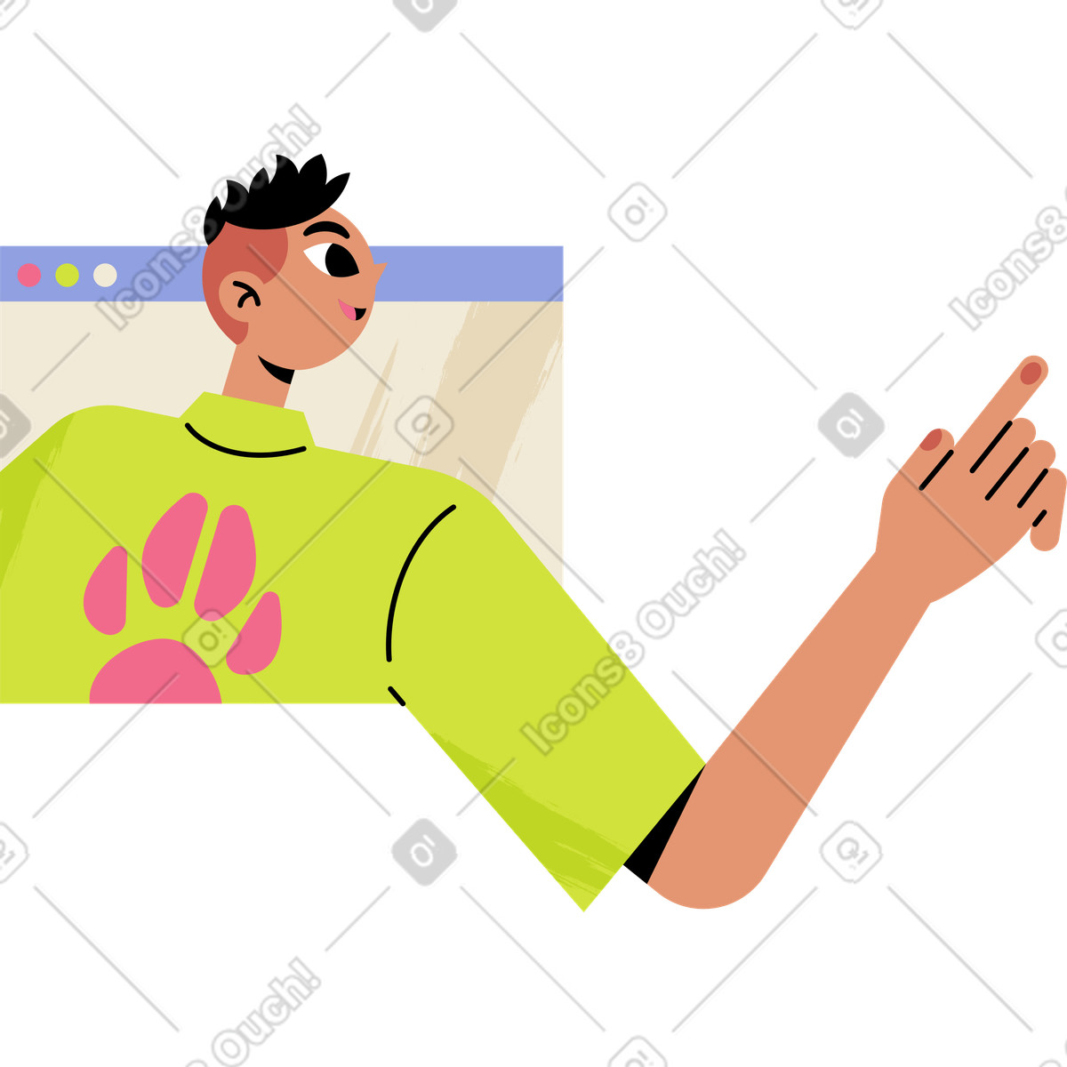 The guy goes beyond browser window illustration in Juicy style download in PNG, SVG