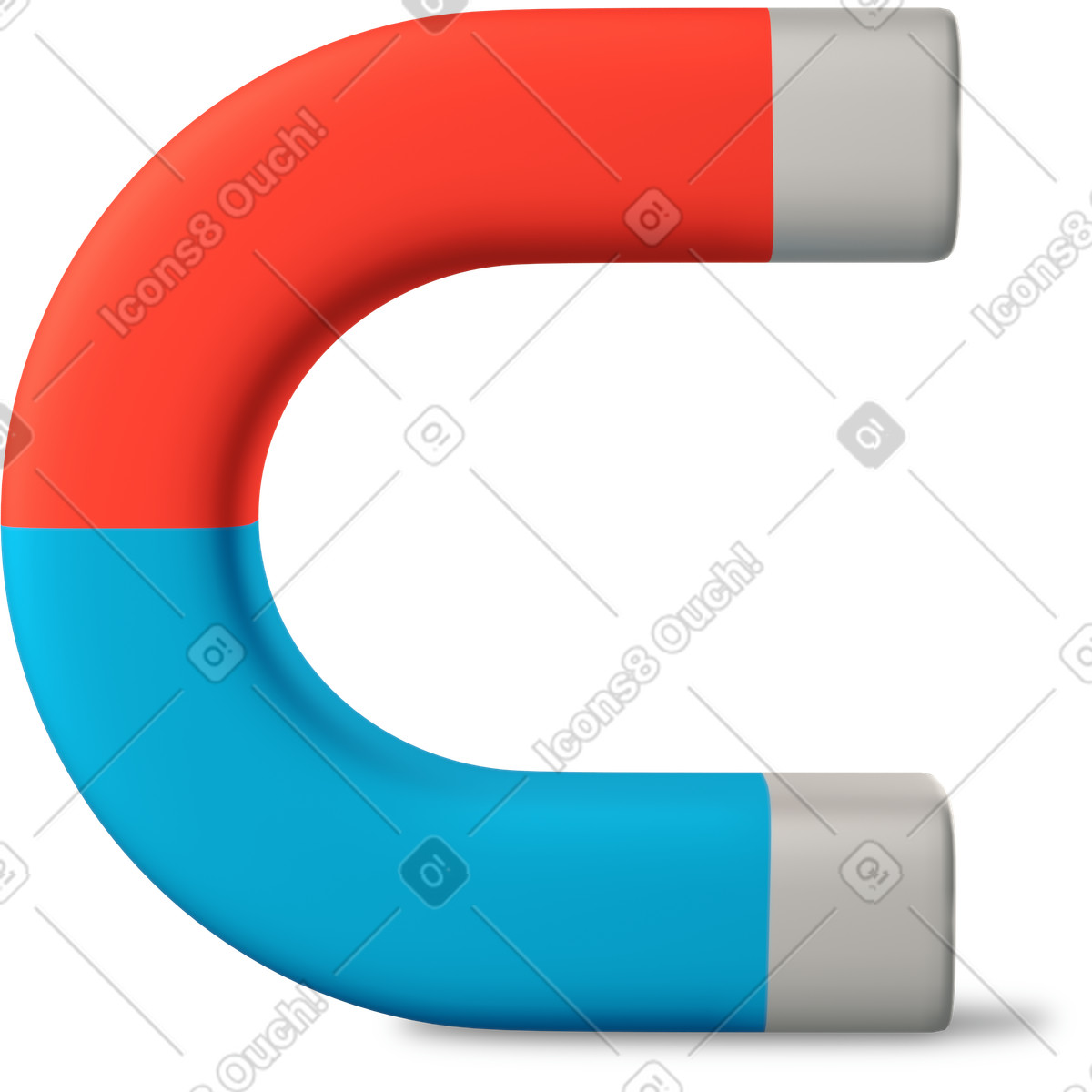 Halb roter, blauer u-förmiger magnet-Illustration im 3D Business-Stil als Download in PNG, SVG