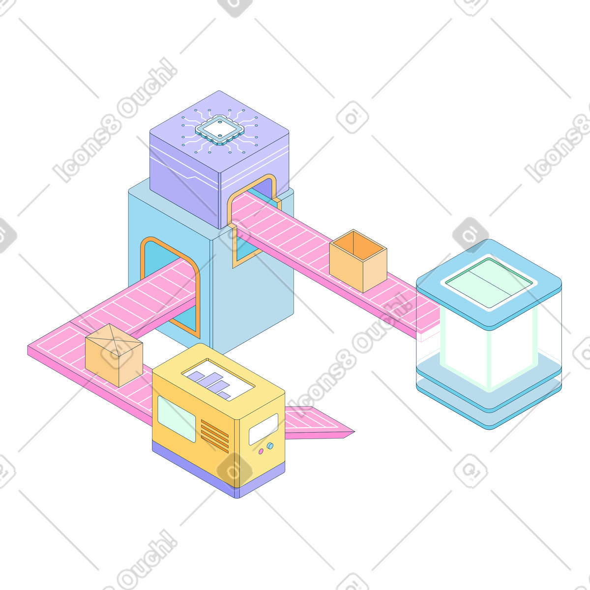 Automated Logistics Workflow, AI Powered Supply Chain Management, Smart Factory Distribution Process illustration in PNG, SVG