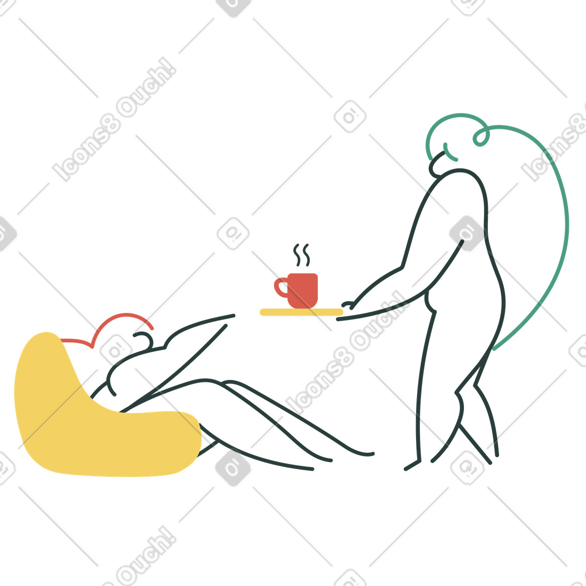 Ilustração de Mulher trazendo chá com cuidado em no estilo Macaroni para baixar em PNG, SVG