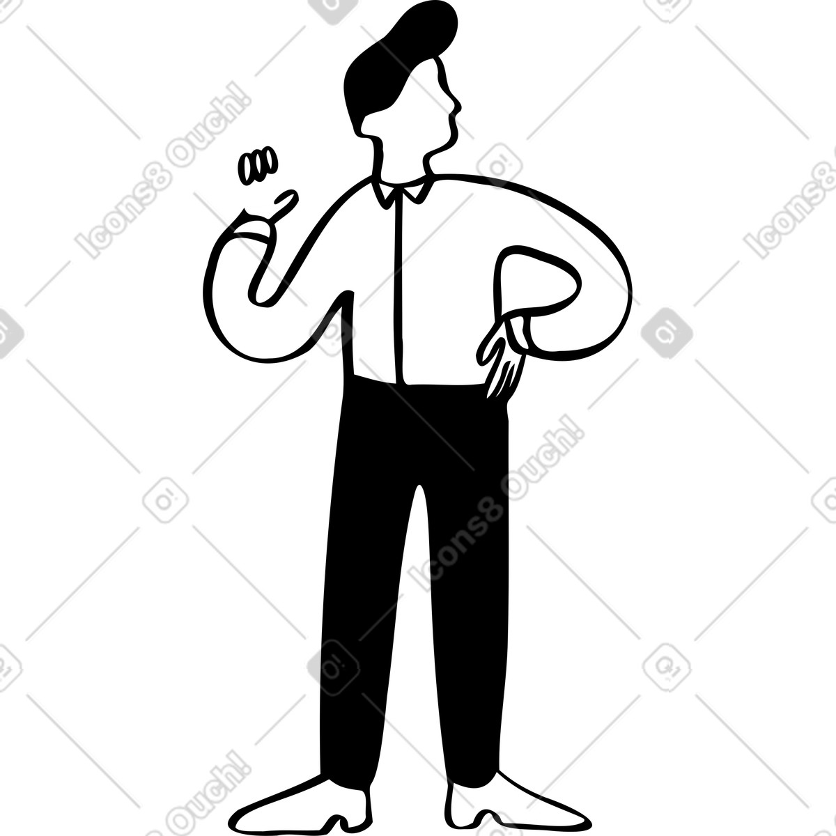 Man listening and holding something in his hand illustration Journal style download PNG, SVG