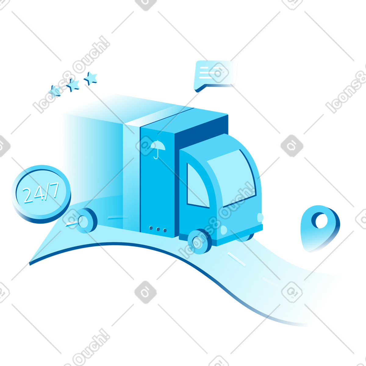 Icy スタイルの Round the clock delivery of goods, Fast shipping and real-time tracking のイラストをPNG、SVG形式でダウンロード