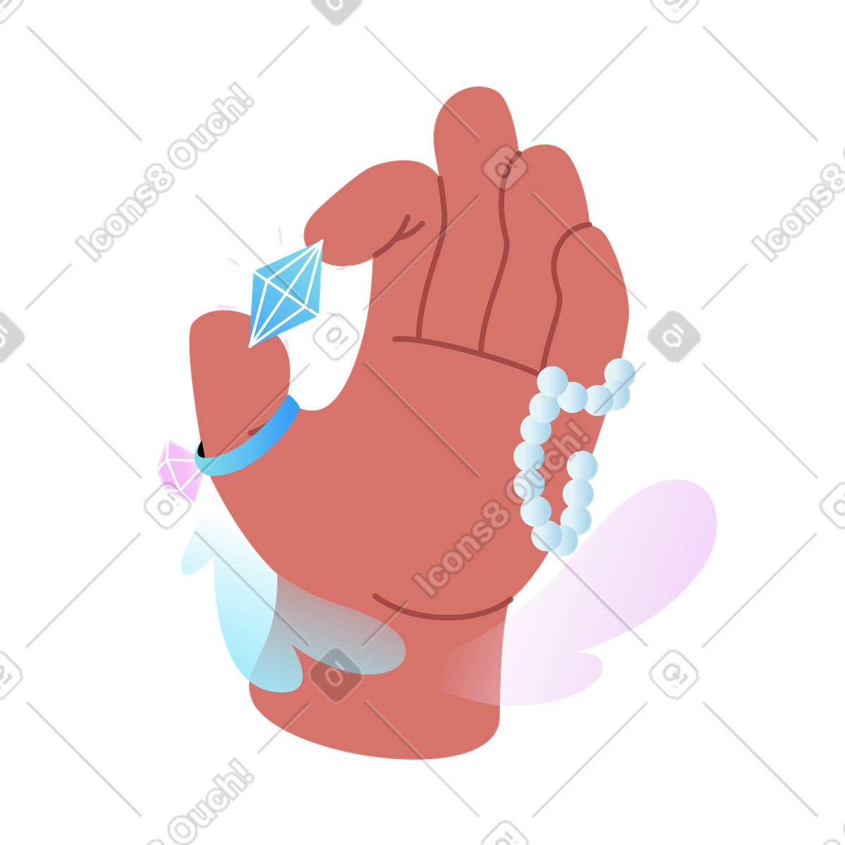 Mano con gioielli e accessori illustrazione in stile Airy scarica in PNG, SVG
