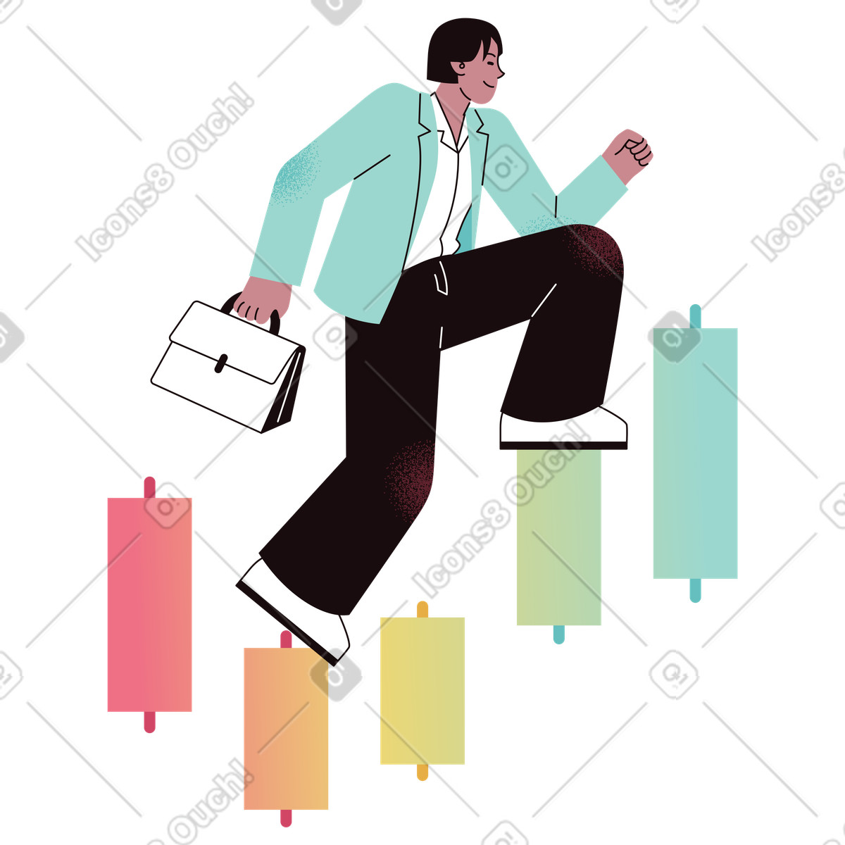 Office worker stepping on stock bars illustration ambition clipart graphics for personal development