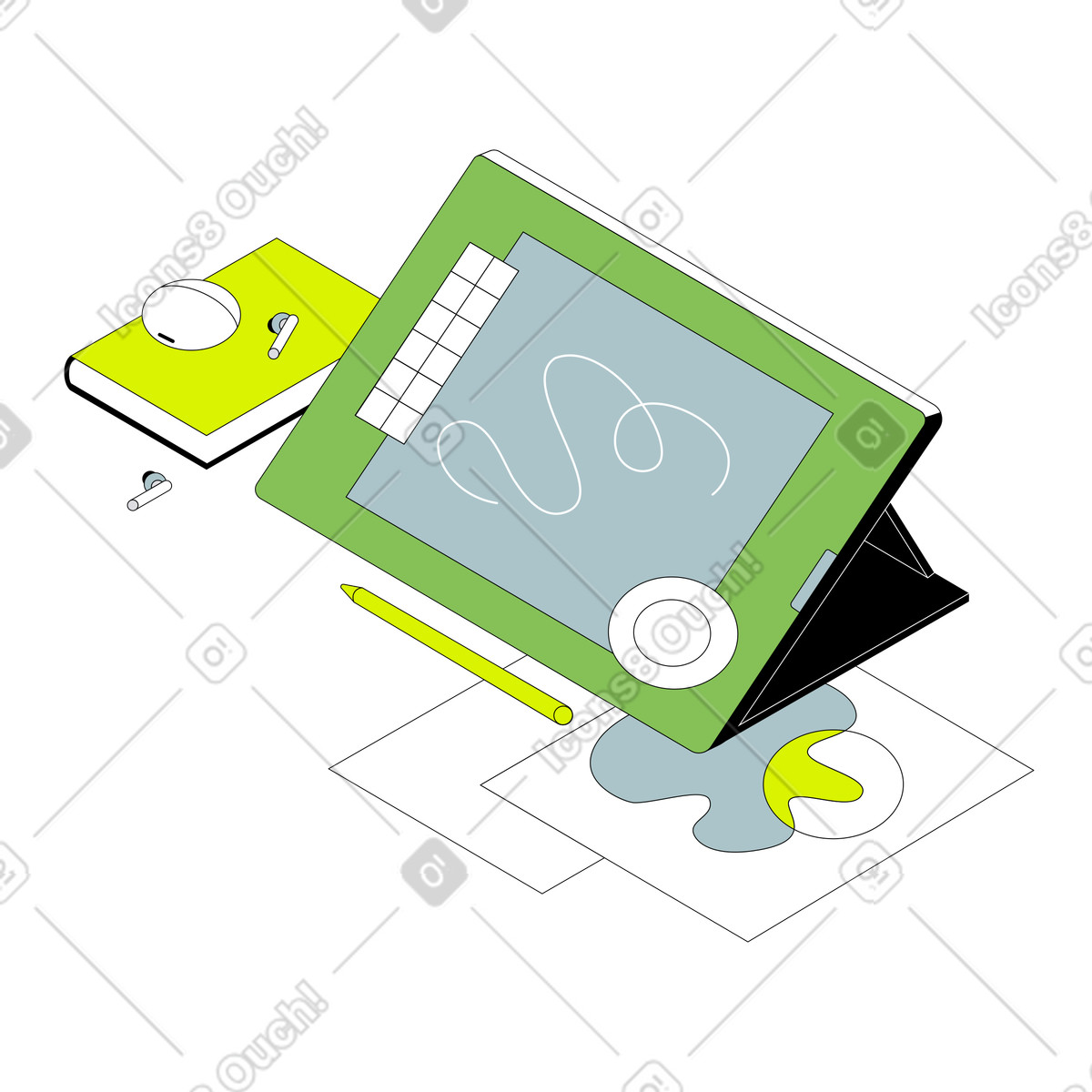 下载 Isometric 风格的 绘图板上的图形设计 插画，支持 PNG、SVG 格式