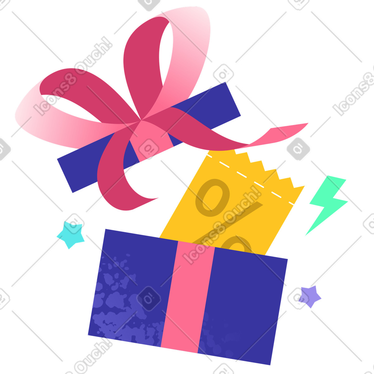 Gift box with discount coupon, special offer and holiday sales promotion illustration in PNG, SVG