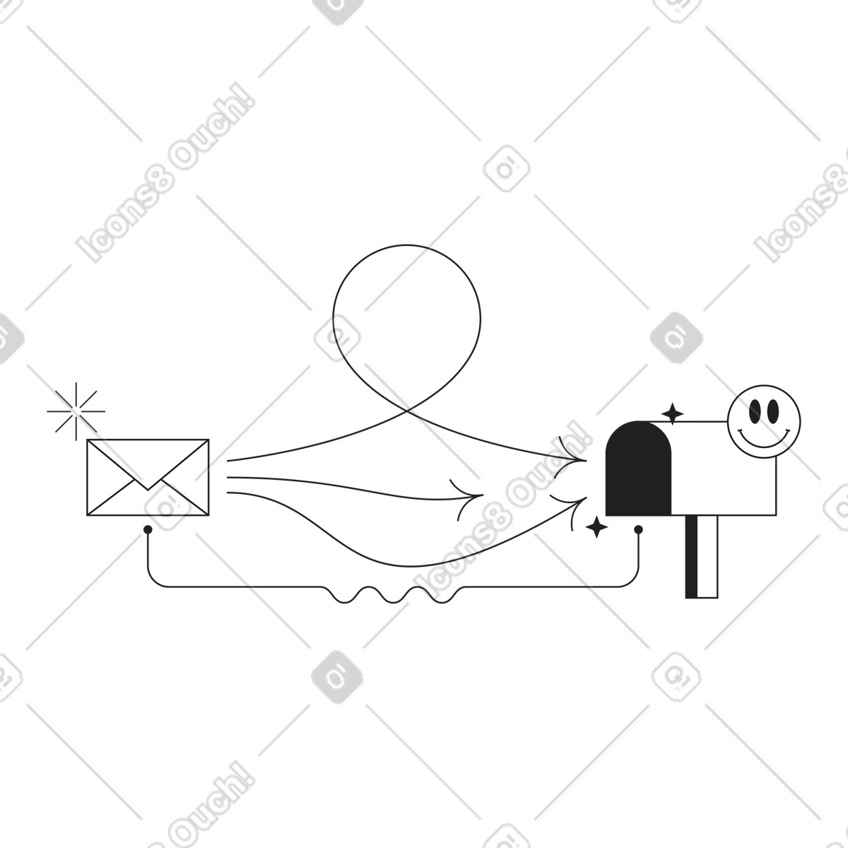 Ilustración Carta volando al buzón en estilo Tokyo a descargar en PNG y SVG