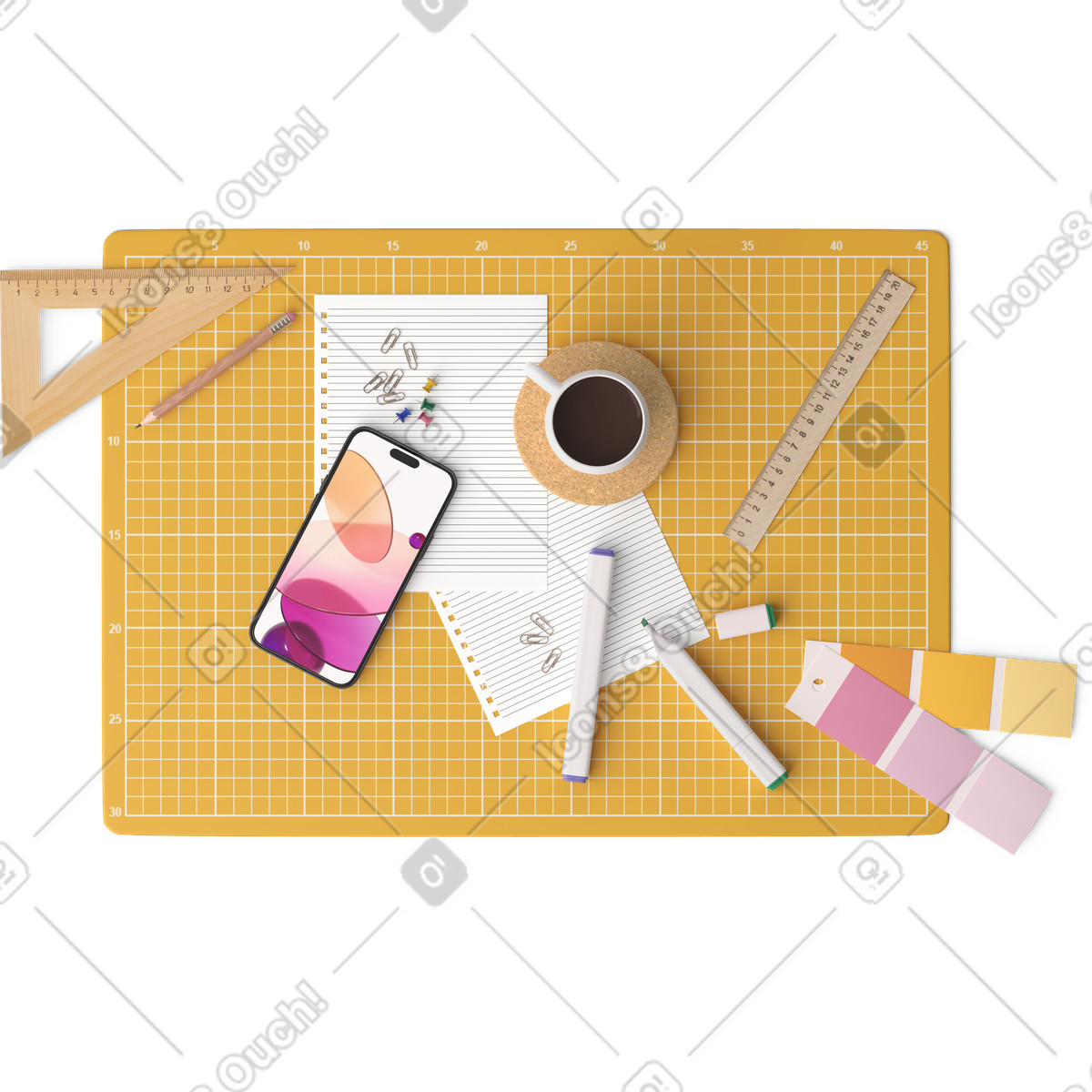 Cutting mat with smartphone and rulers illustration ruler clipart image in PNG SVG GIF