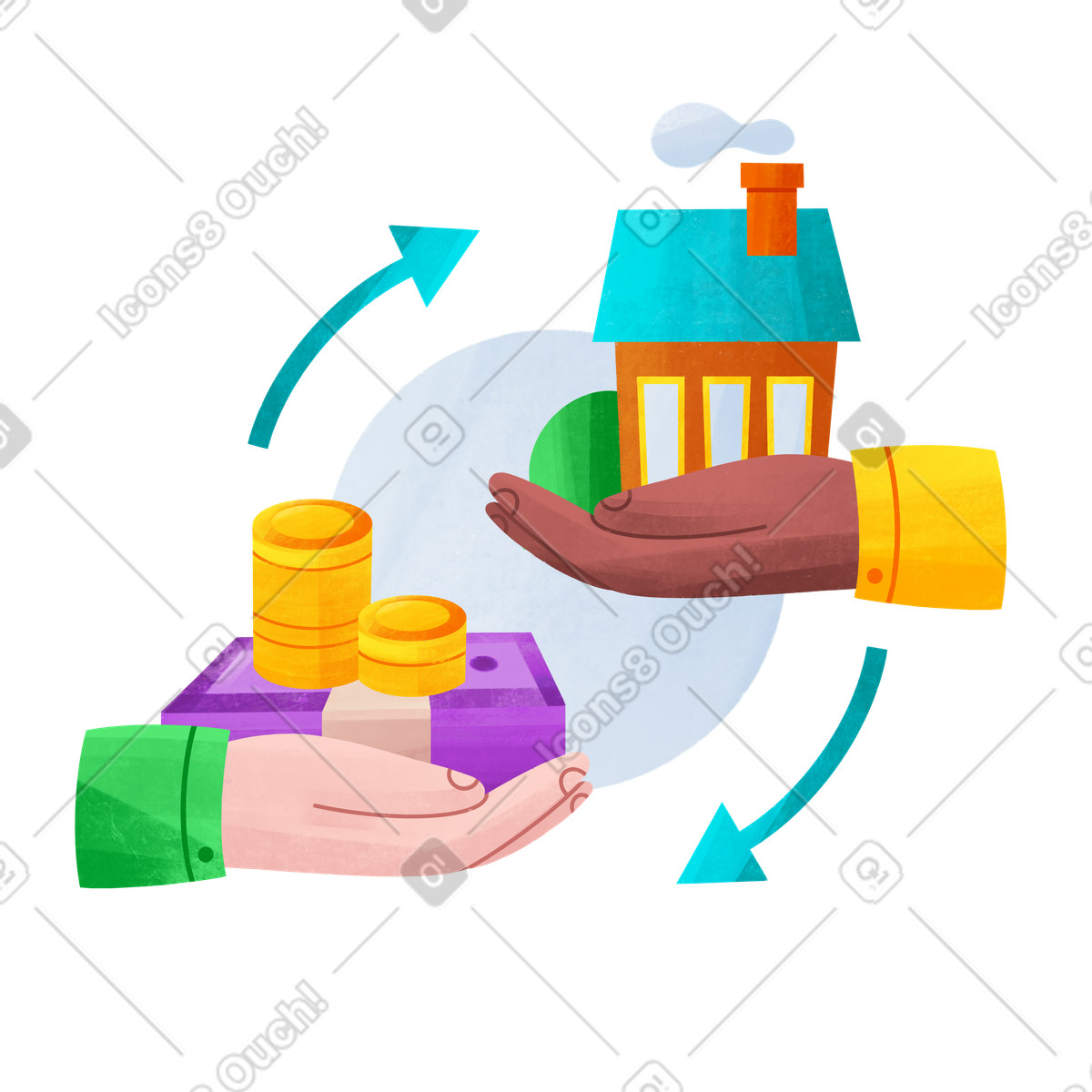 Ilustración Buying and selling real estate, Property market transaction en estilo Bonbon a descargar en PNG y SVG