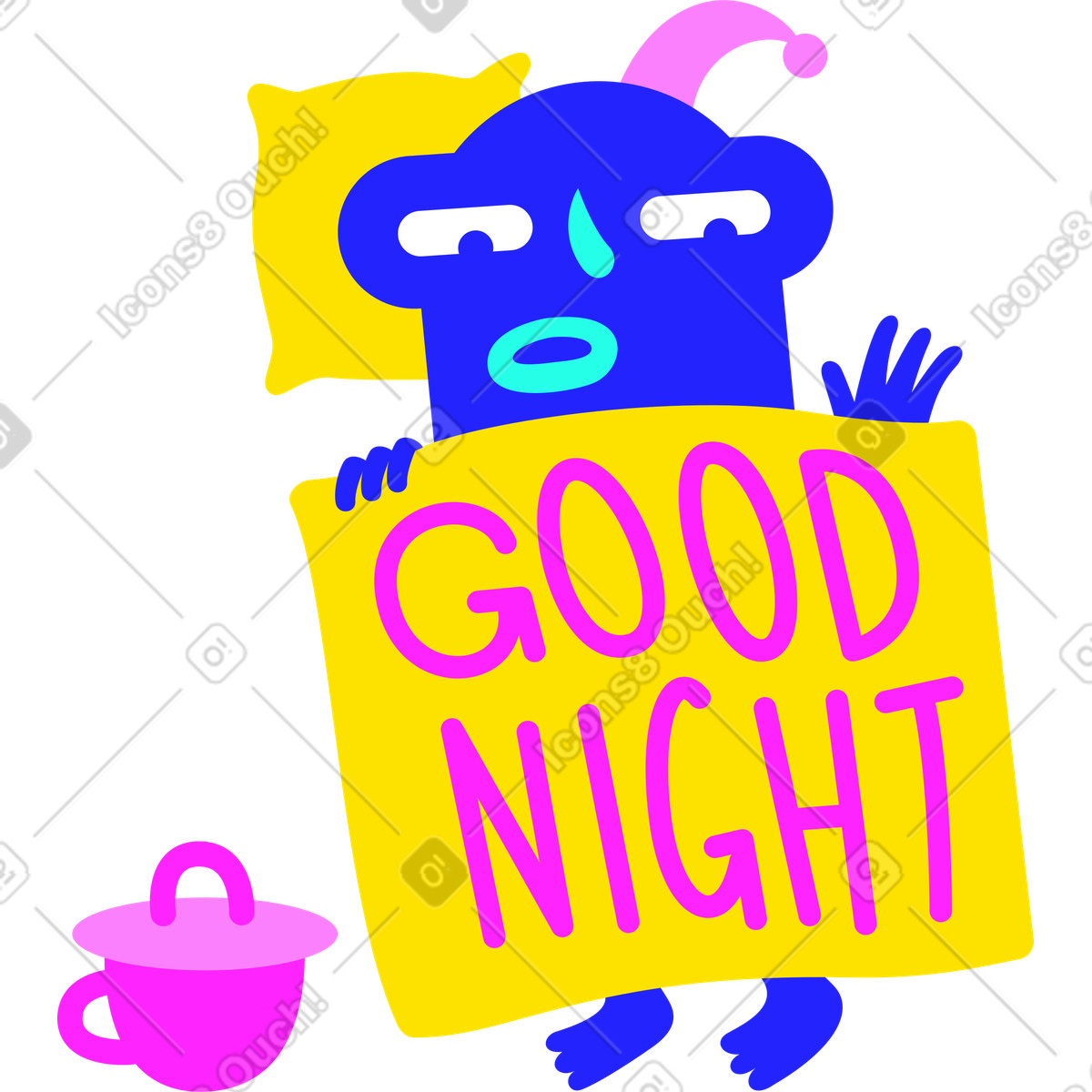 Ilustração de Adesivo letras boa noite no texto do cobertor em estilo Lettering para baixar em PNG, SVG