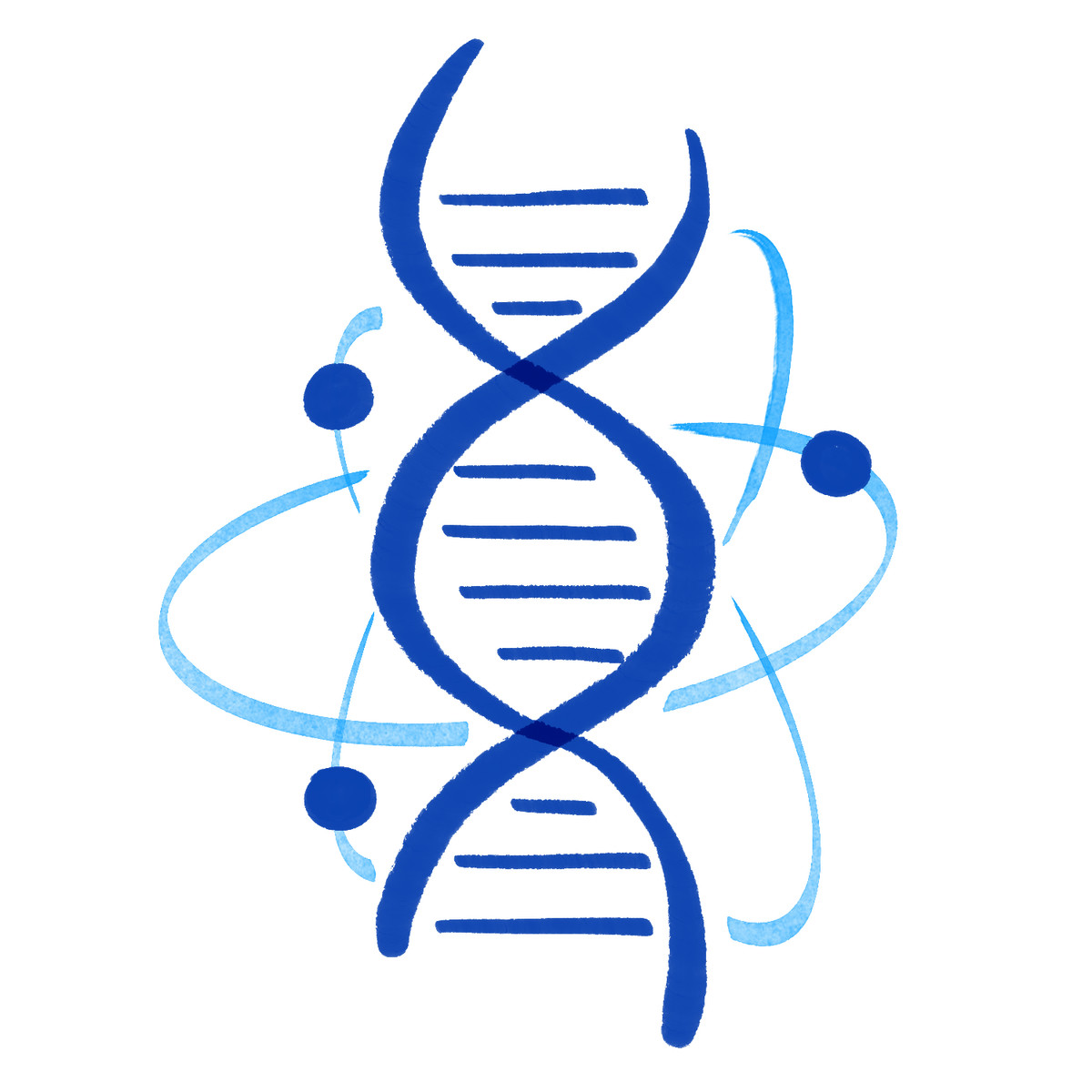Иллюстрация Dna helix with orbiting electrons symbolizing genetics and atomic science в стиле Tint — скачать в форматах PNG, SVG