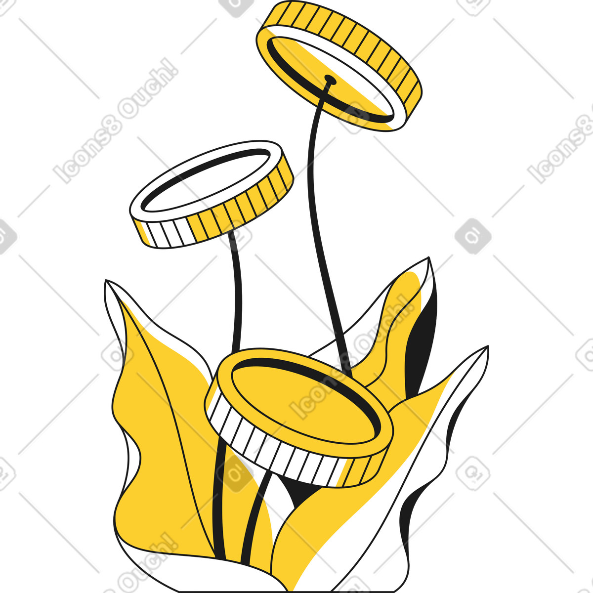 Money flowers with leaves animated illustration in Taxi style download in GIF, Lottie (JSON), AE