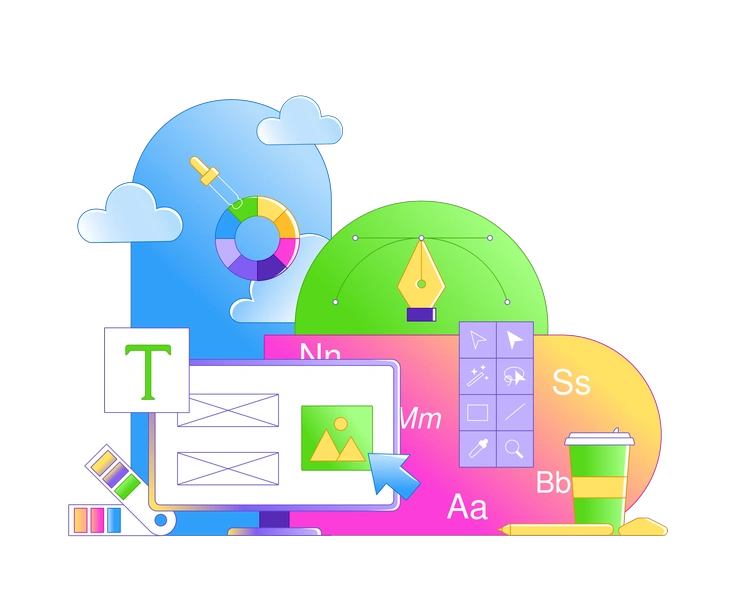 Design tools and elements for graphic creation - Rainbow style illustration