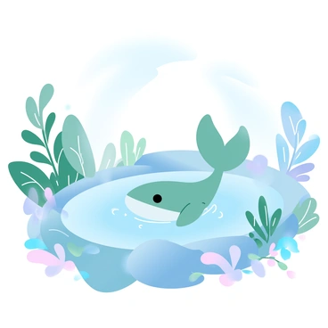 A tadpole is swimming gracefully in a clear pool of water, surrounded by vibrant green plant life. The pool is located at the base of a gentle waterfall, where water cascades down smooth rocks, creating fine mist that rises into the air. Light filters through the leaves overhead, casting soft shadows and illuminating the scene with a dreamy, ethereal quality. Ferns and small flowers line the edges of the pool, enhancing the lush environment.