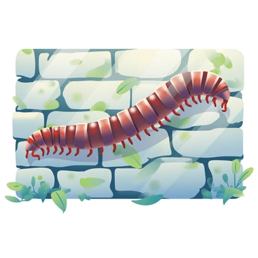 A centipede traversing an old stone garden wall