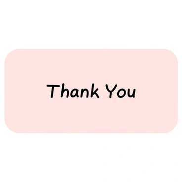 A thank you card featuring a rectangular design with a soft pastel background in light pink. In the center, there is a simple and elegant text that reads "Thank You" in a bold, cursive font. The card has a clean and uncluttered appearance, emphasizing the message in the center. The corners of the card are softly rounded, contributing to its minimalist aesthetic.