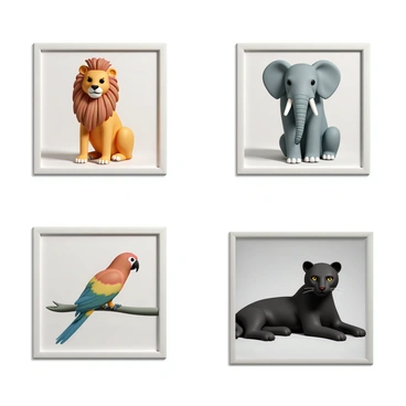 A collection of animal portraits in different art styles and colors