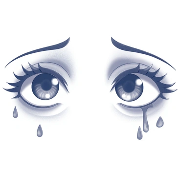 A close-up view of a pair of eyes with tears streaming down. The eyes are expressive and show a deep emotional state, capturing the essence of sadness. Each teardrop is distinctly shaped, resembling flowers in bloom, with intricate details of petals visible. The moisture on the cheeks accentuates the flow of the tears, emphasizing the contrast between the eyes and the surrounding skin. The overall expression conveys a poignant moment, focusing on the beauty intertwined with the sorrow.
