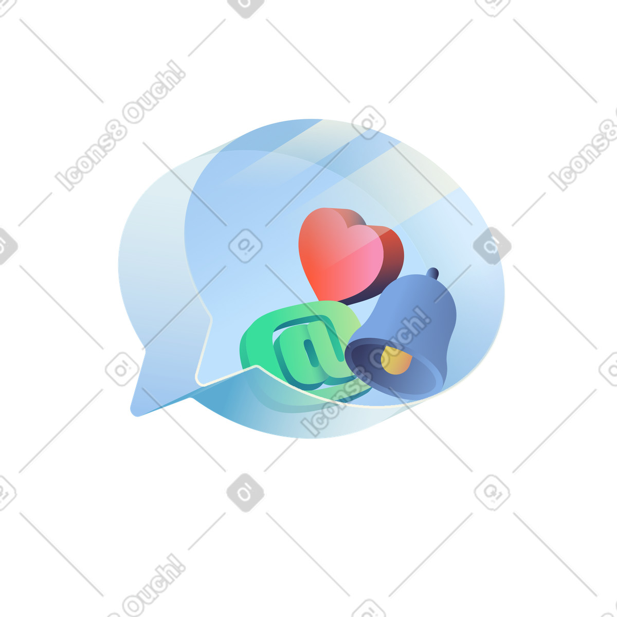 Иллюстрация Transparent chat bubble containing social media icons в стиле Beam — скачать в форматах PNG, SVG
