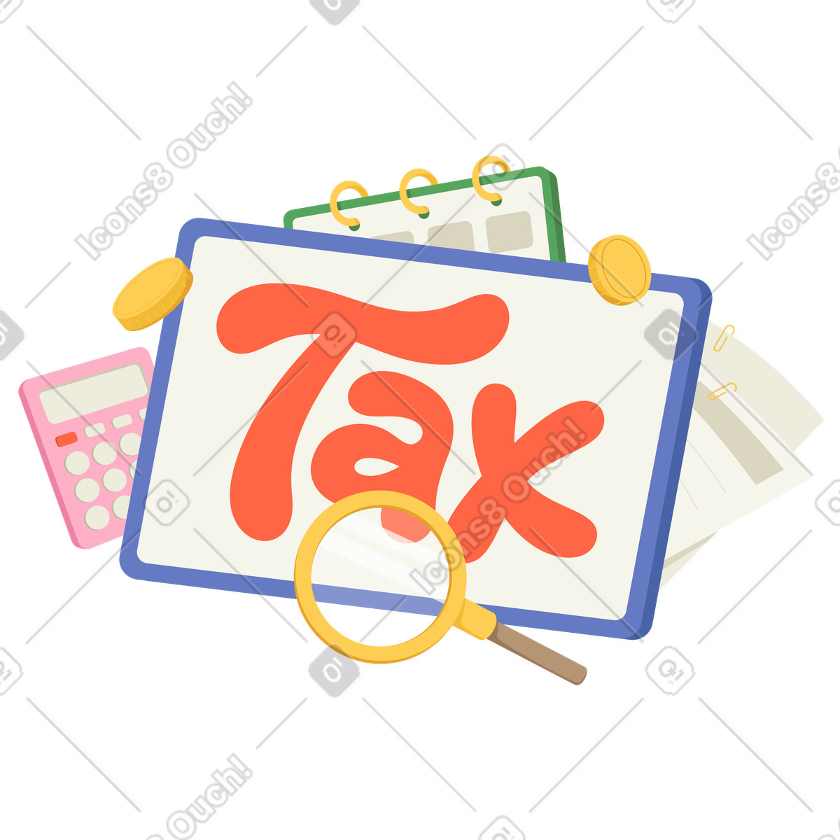 下载 Social 风格的 Tax sign with calculator and calendar, Personal finance management 插画，支持 PNG、SVG 格式