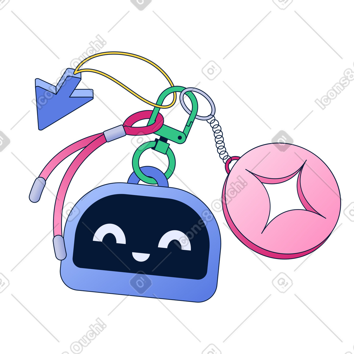 Keychain with AI assistant and web elements illustration in PNG, SVG