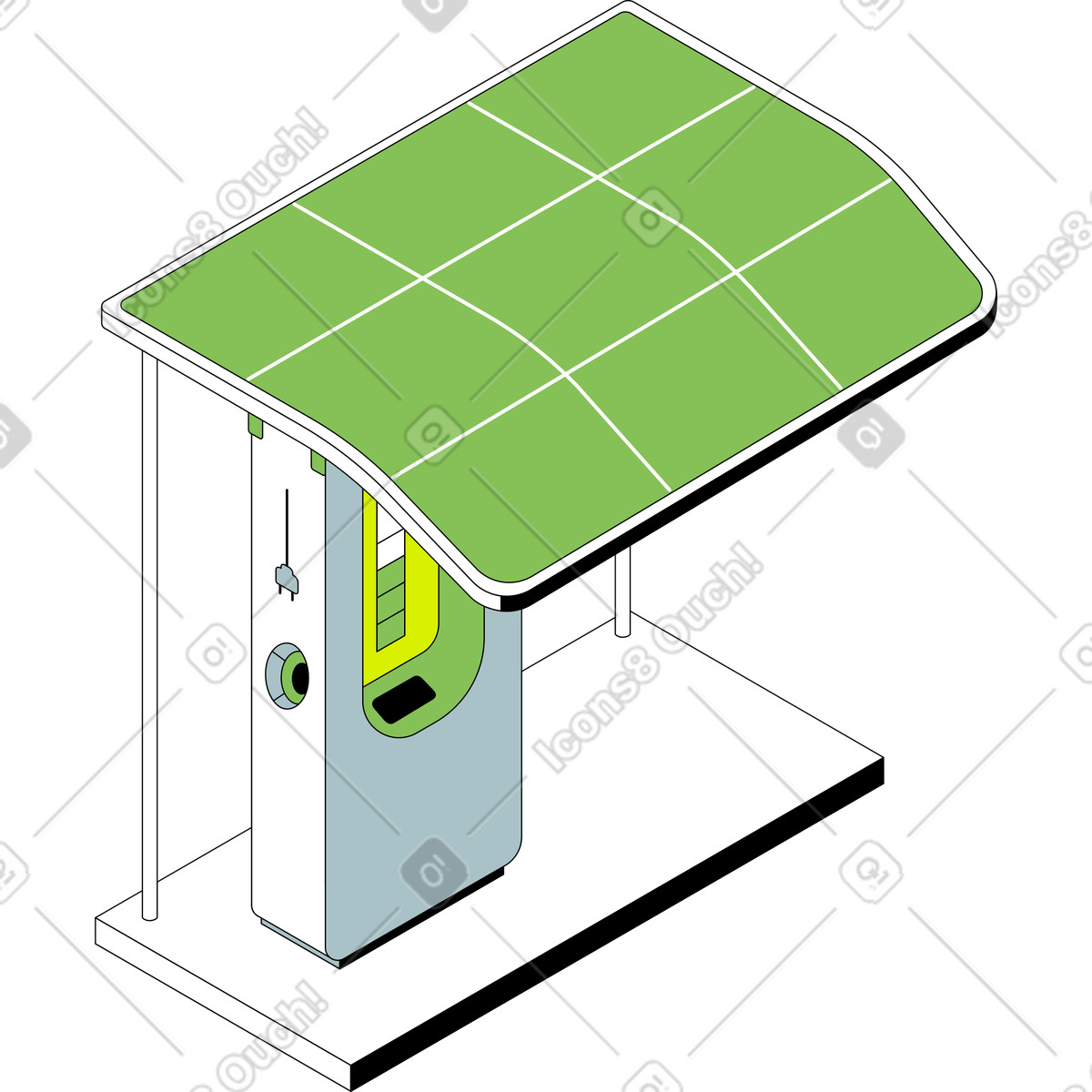Ladestation für elektroautos mit solarpanel-Illustration im Isometric-Stil als Download in PNG, SVG