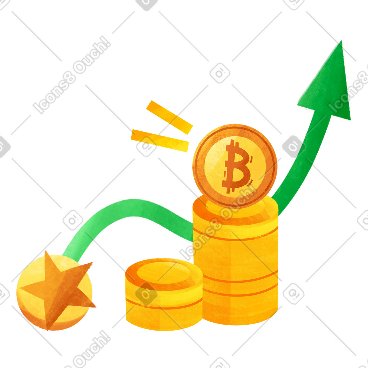 Ilustração de Flecha crescimento e moedas bitcoin em no estilo Bonbon para baixar em PNG, SVG