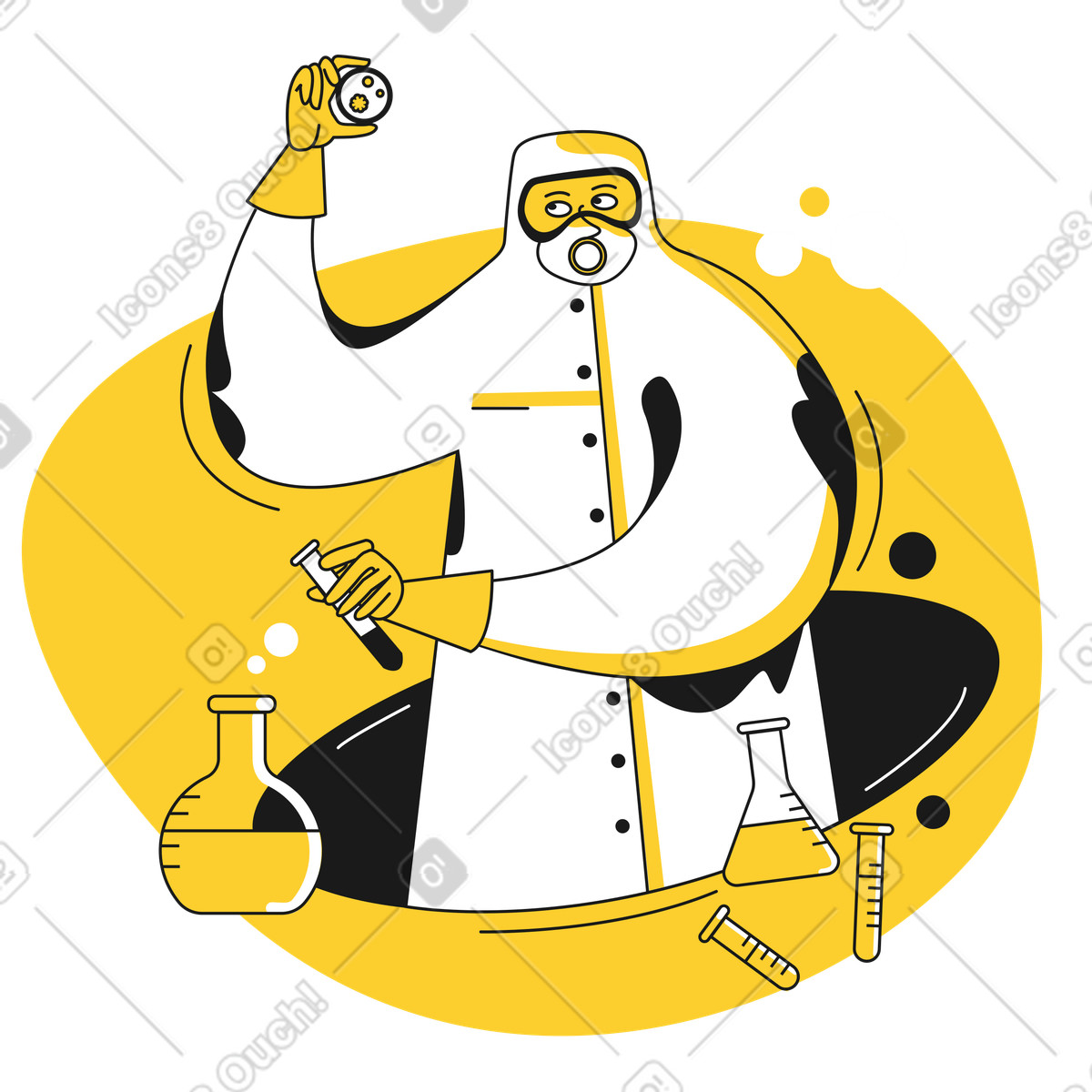 Uomo che indossa una maschera lavora in laboratorio illustrazione stile Taxi scarica PNG, SVG