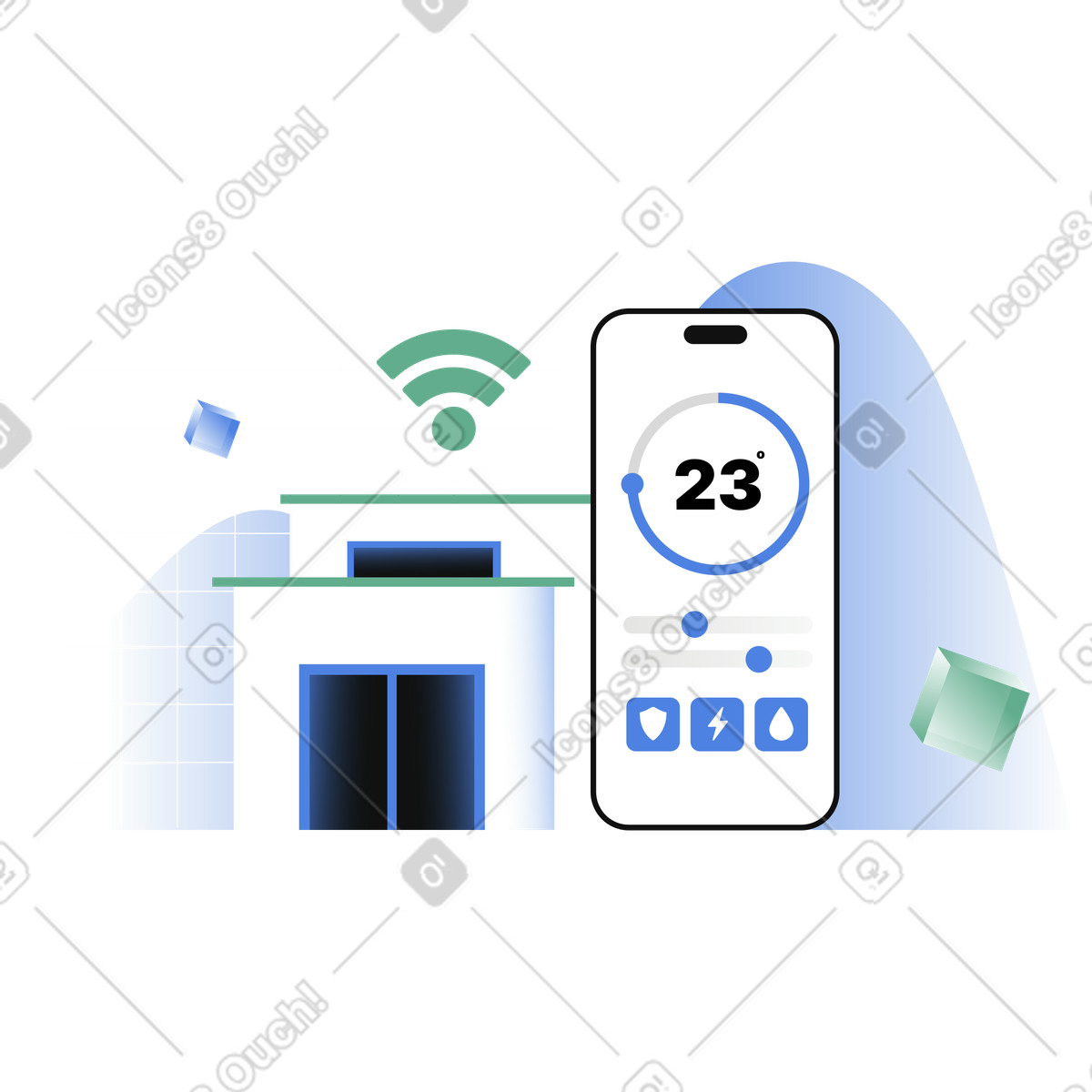 Controlling smart home via app illustration in PNG, SVG
