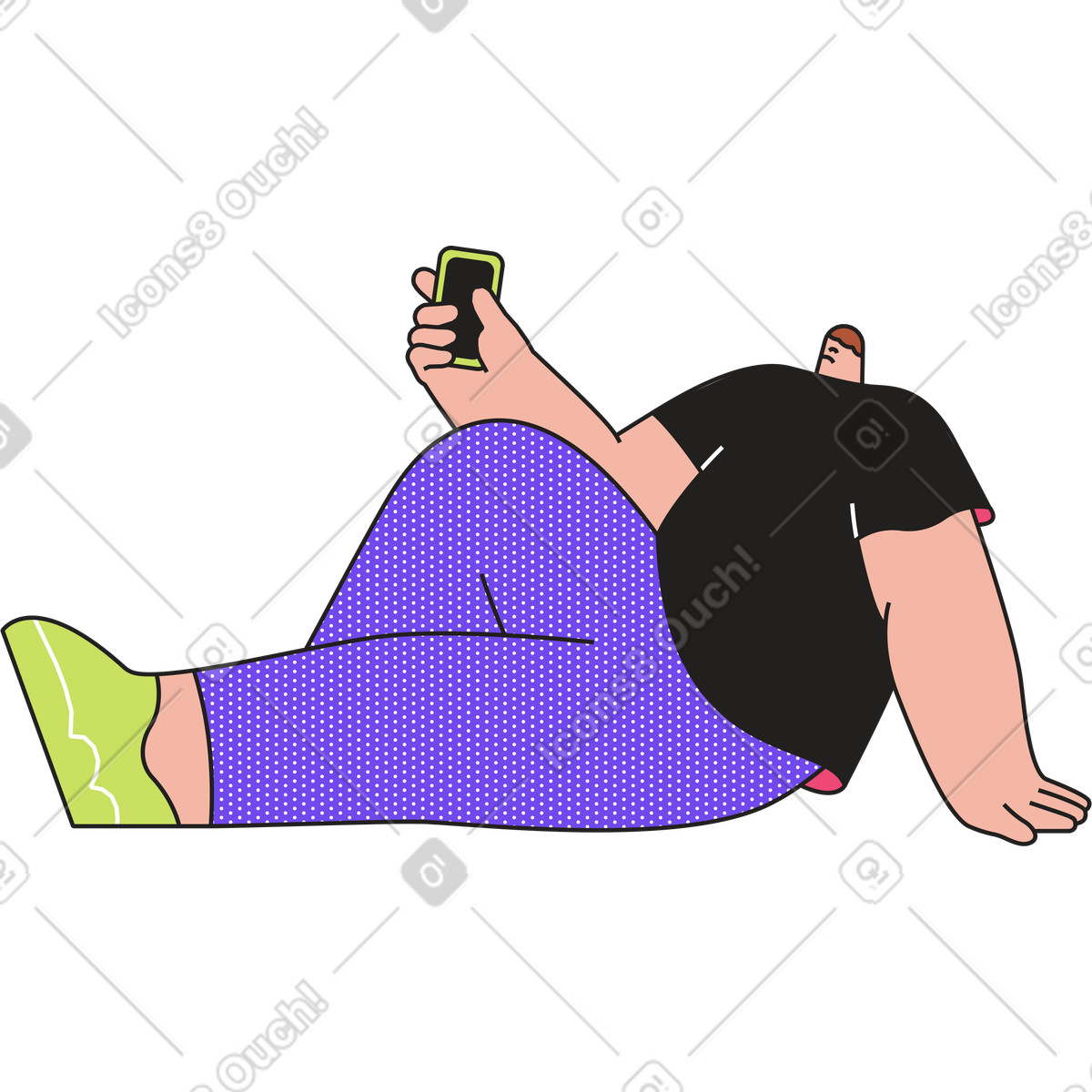 Dazzle スタイルの 電話を手にして座っている男性 のイラストをPNG、SVG形式でダウンロード