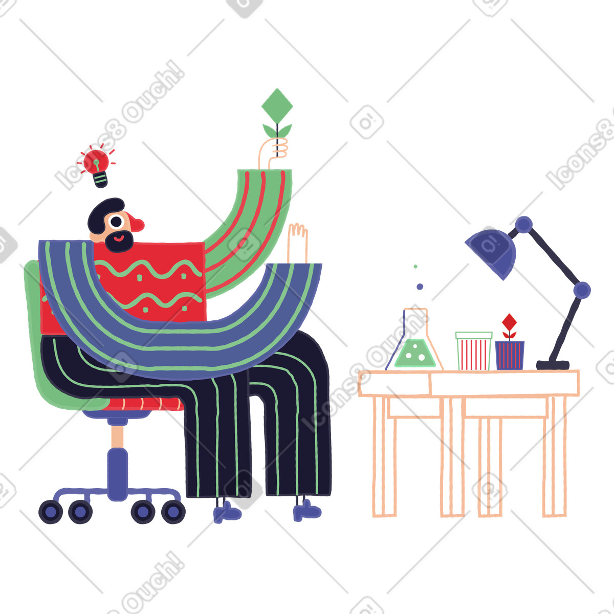 Scienziato di biotecnologia che lavora su una nuova idea illustrazione in stile Stripy scarica in PNG, SVG