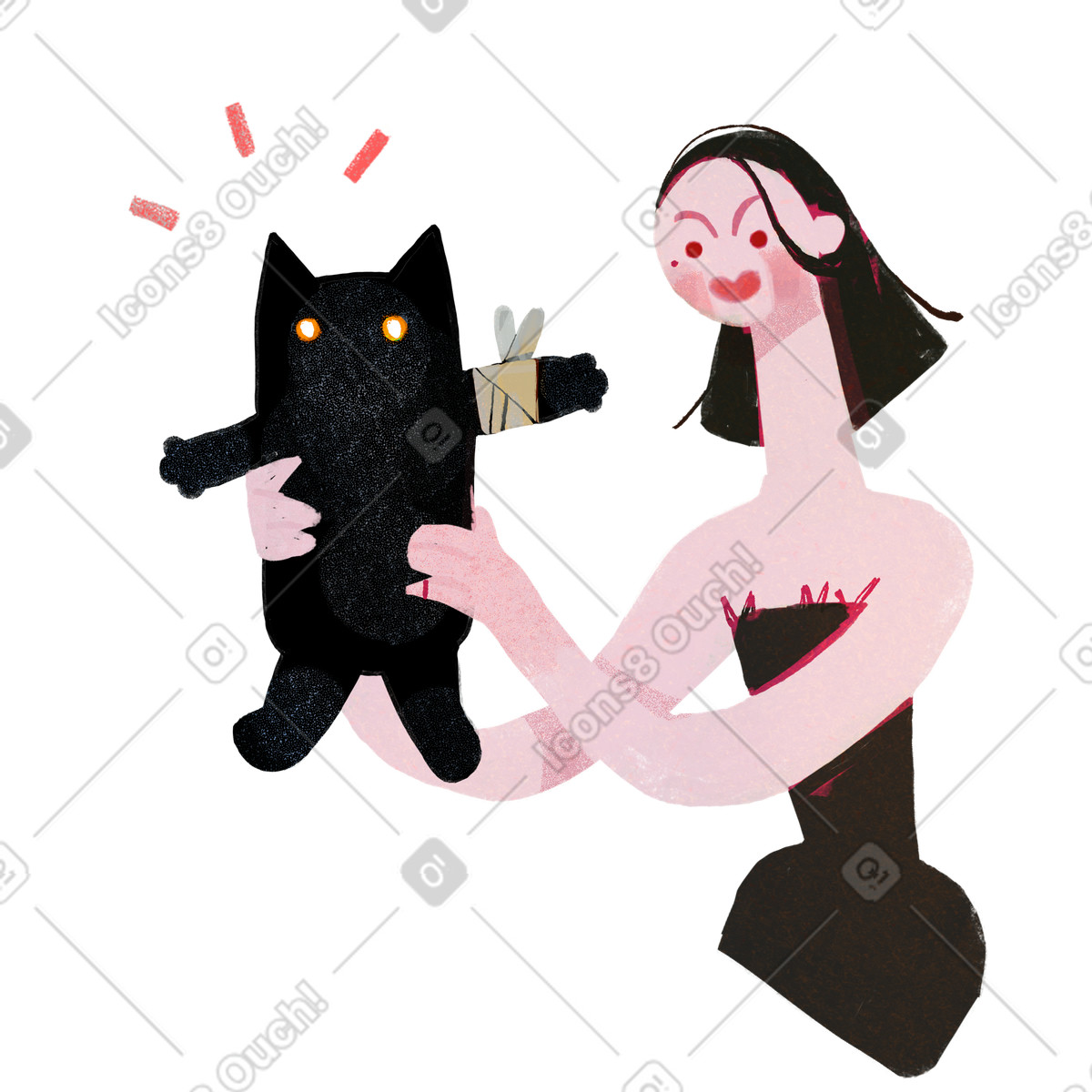 Gattino con gamba fasciata illustrazione in stile Fabulous scarica in PNG, SVG