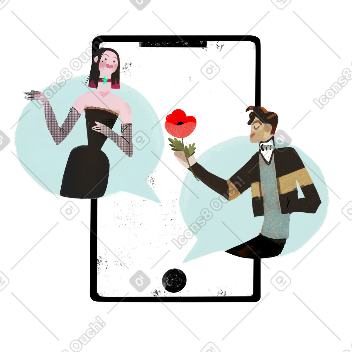 Virtual relationships and messaging, Online dating digital romance illustrazione in stile Fabulous scarica in PNG, SVG