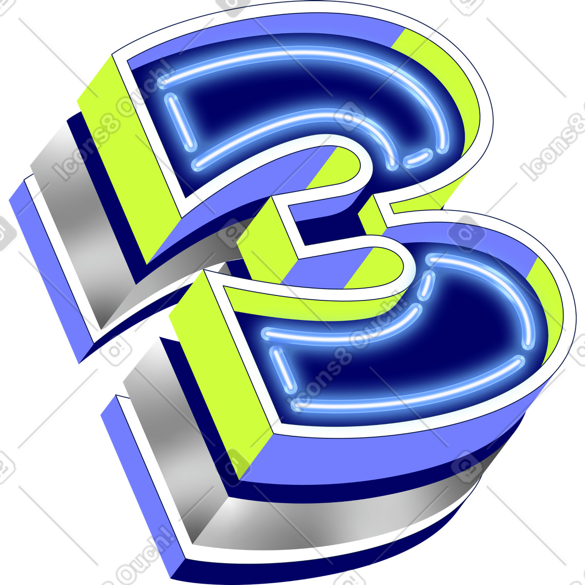 Blue number with metallic volume and neon tubes illustration in Lettering style download in PNG, SVG