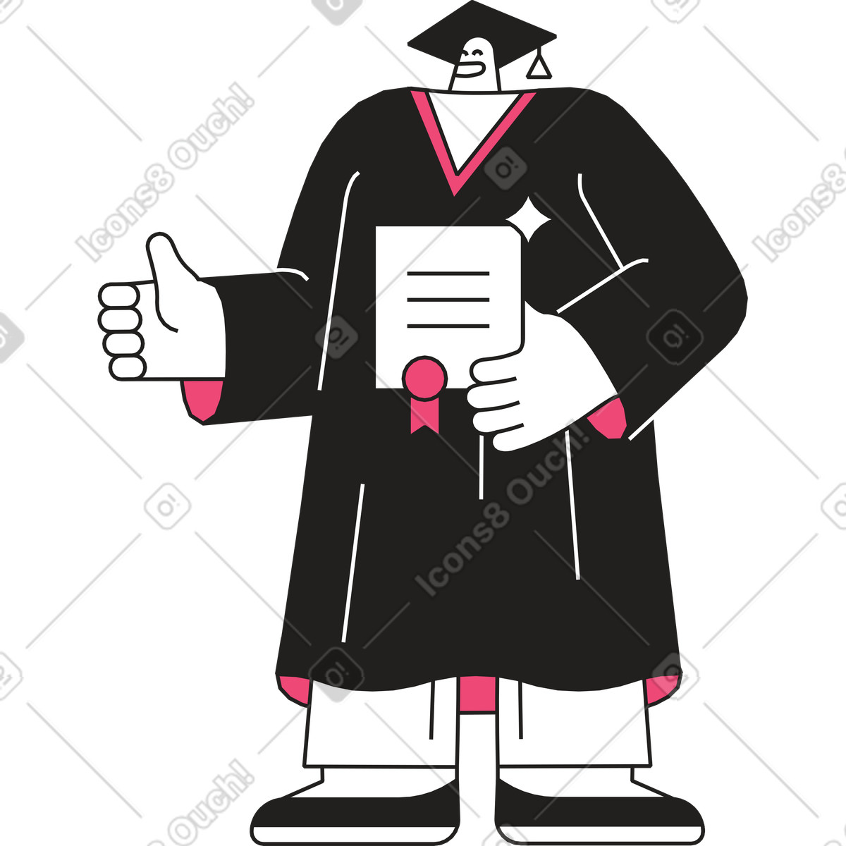 Student in graduation robes with diploma achievement clipart style illustration